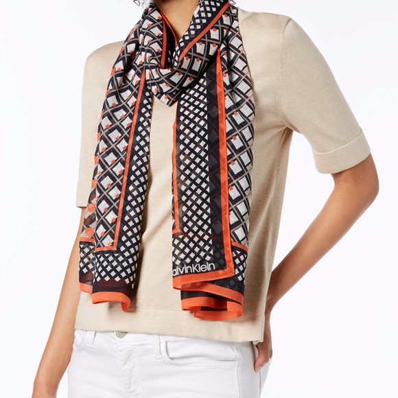 Calvin Klein Geometric Chiffon Scarf - Picture 1 of 1